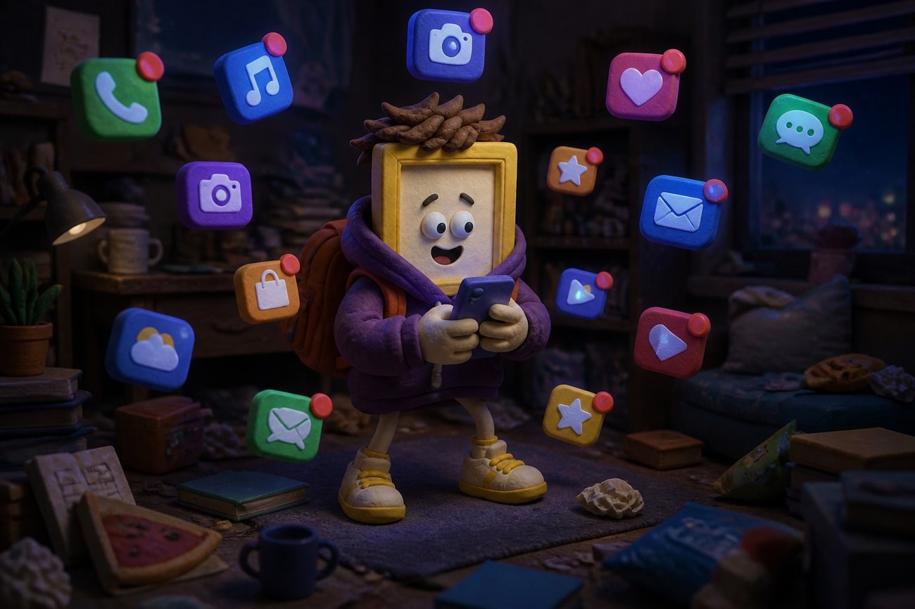 Sunny in a swarm of app icons