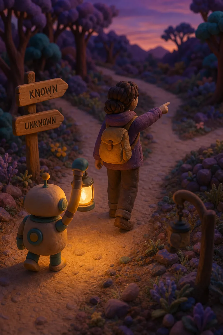 The lantern robot walks one step behind, lighting the way you chose.