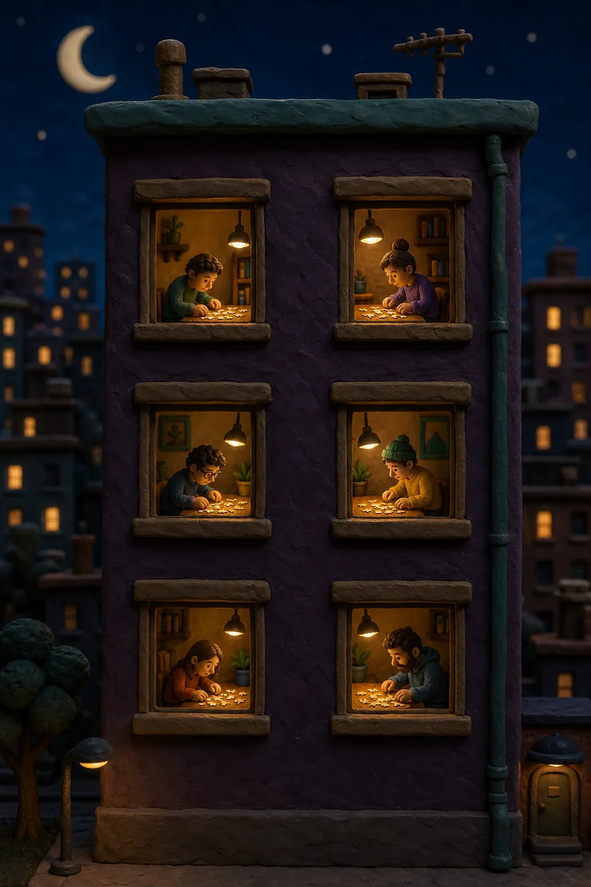 Six windows. The same puzzle. Solved alone, six times.