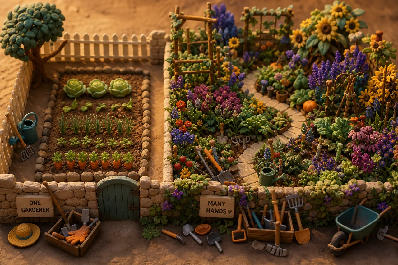 The garden tended by one; the garden tended by many.