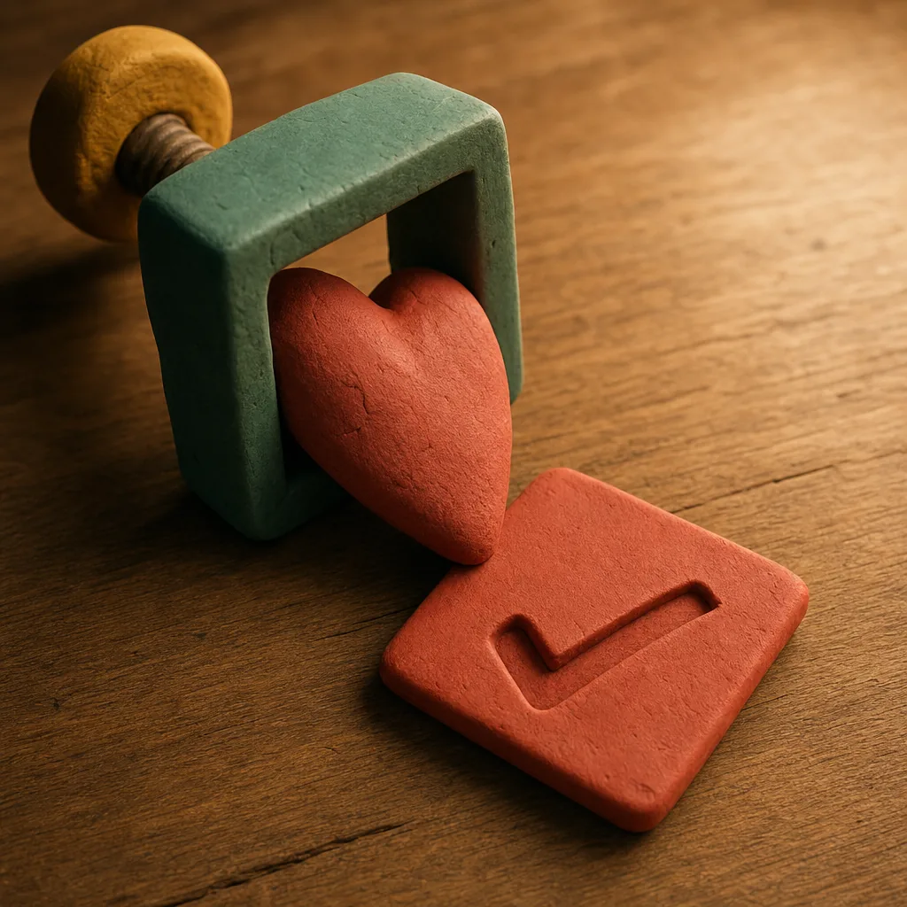 A heart, pressed through a checkbox-shaped cutter.