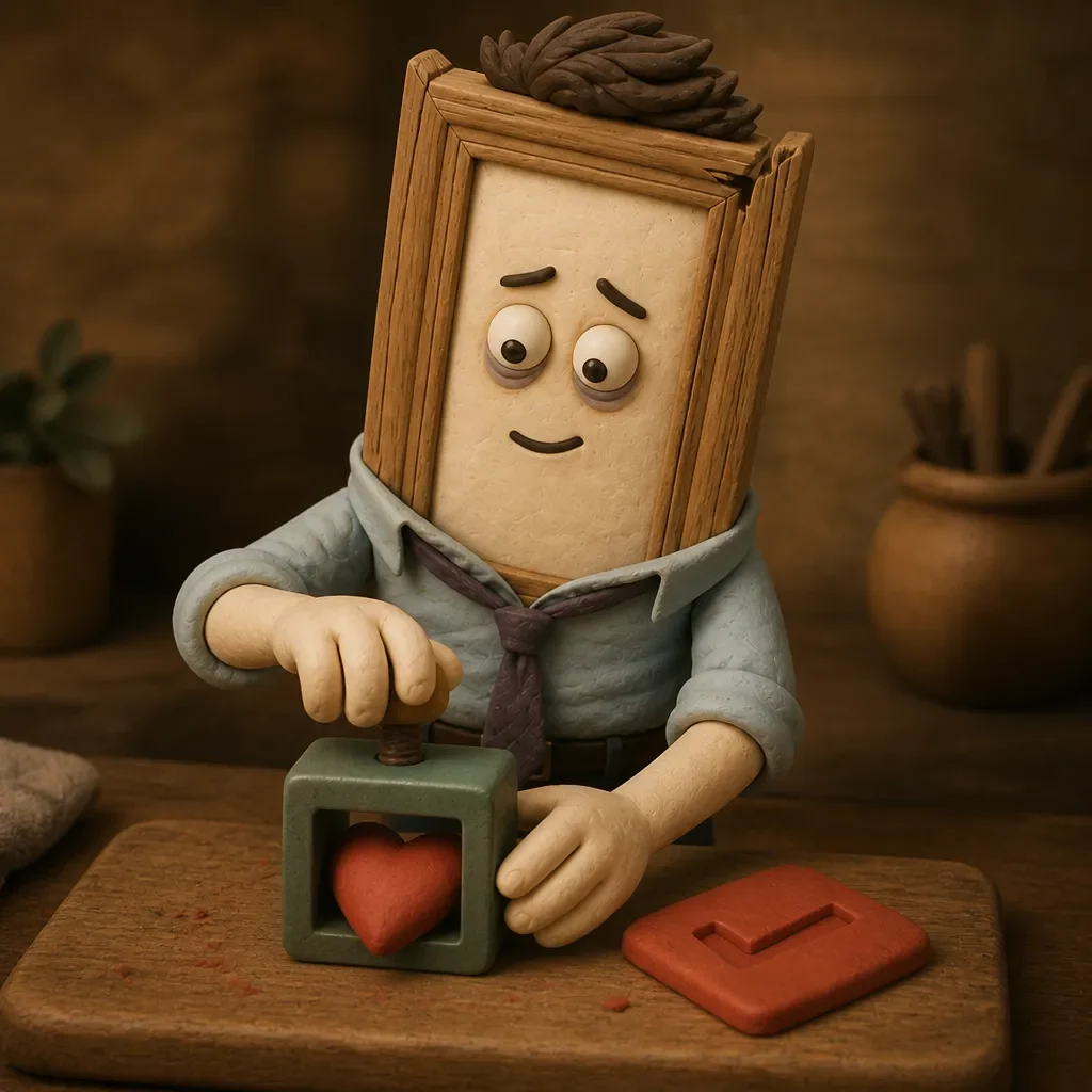 Cramming a heart through a square cutter. We keep the tidy corners and bin the rest.