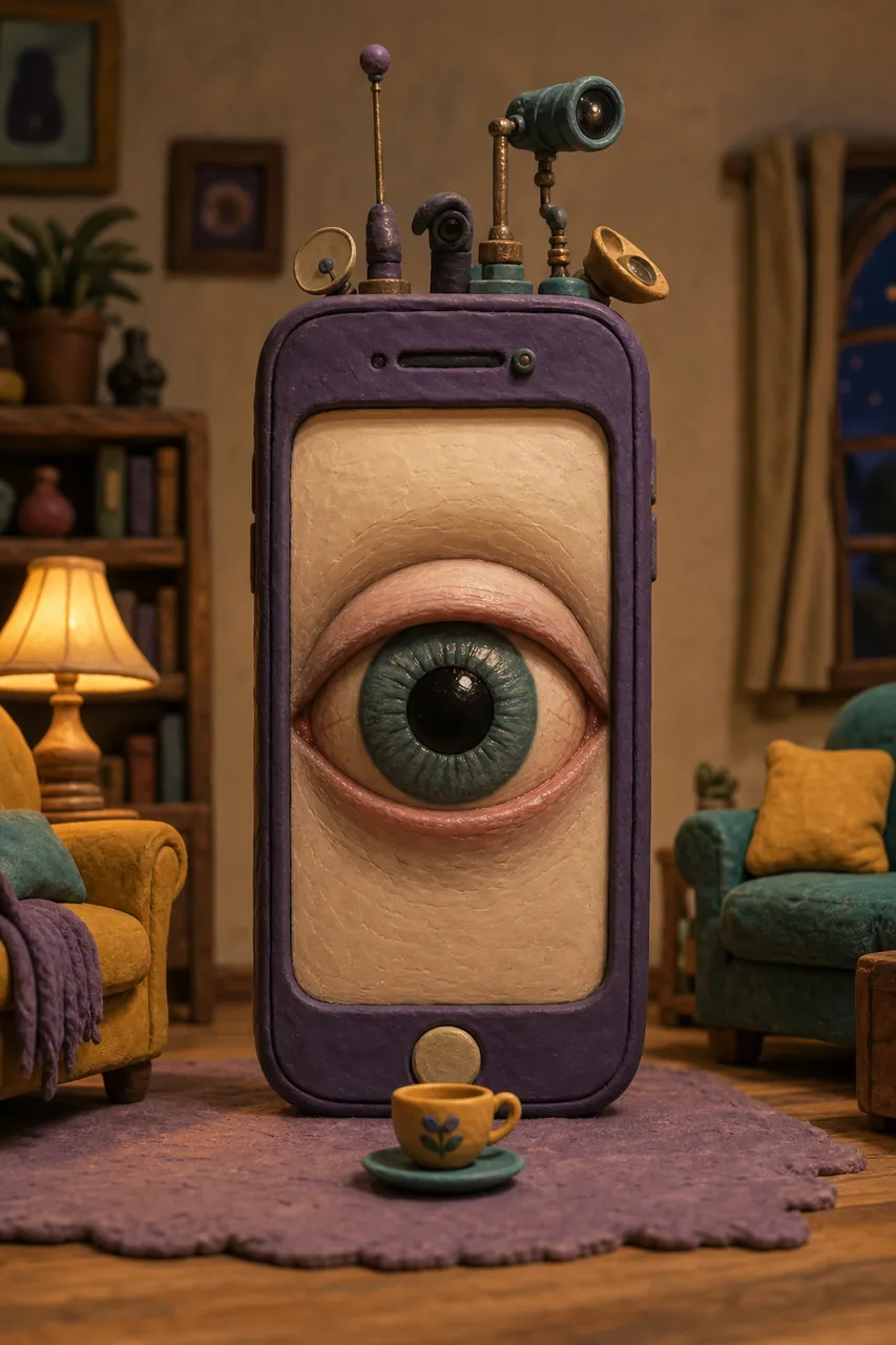 Cozy room. Unblinking eye.