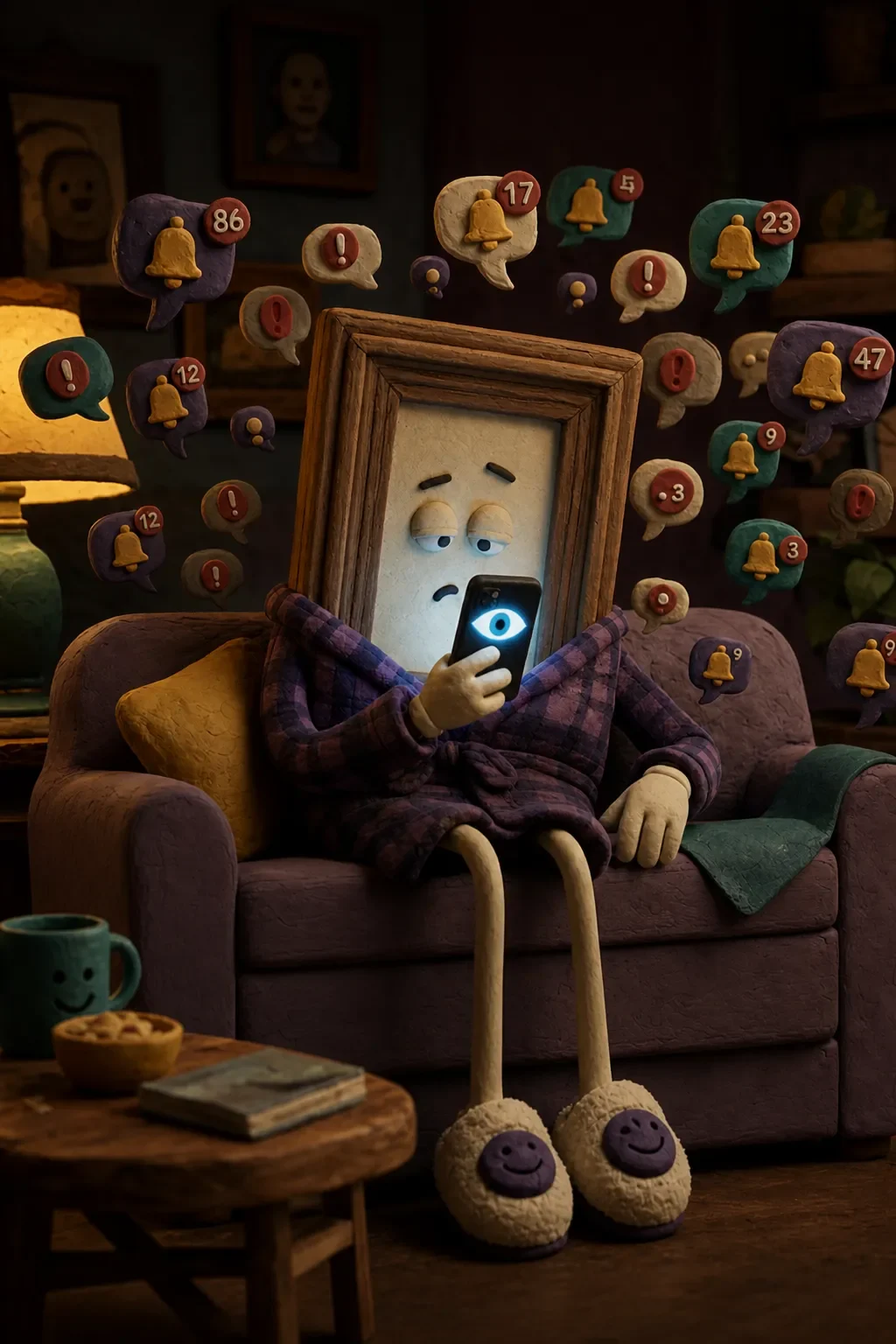 Cozy room. One unblinking eye. Robey swears he's the one using the phone.