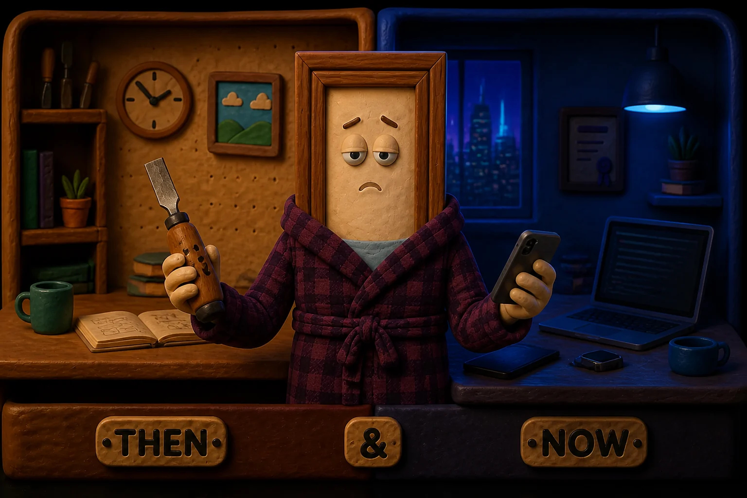 On the left, the tool that waited for orders. On the right, the one taking them about Robey.