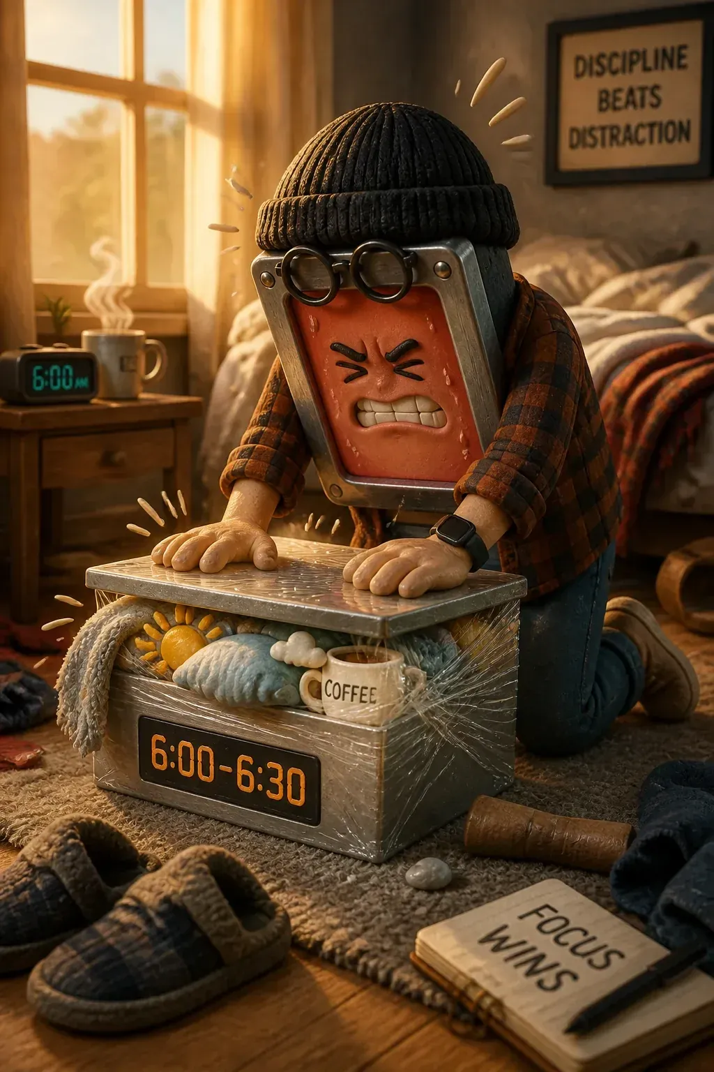 A real morning will not fit in its box. Dex is going to make it fit if it kills him. It is not going to fit.