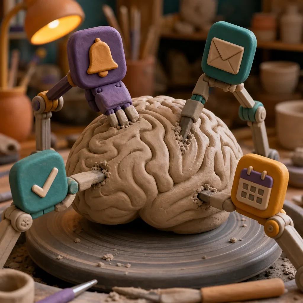 The brain is clay on a wheel, reshaped by whatever touches it most. Lately Nko's has been thumbed by notifications.