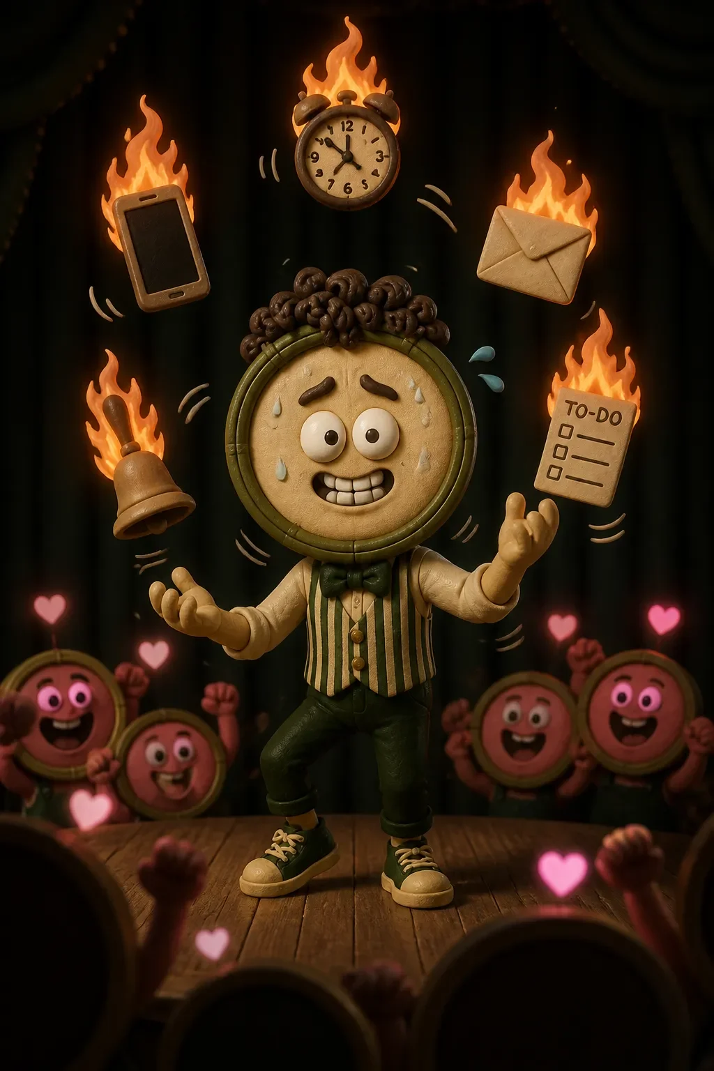 Nko is juggling five flaming things to mild applause. He cannot stop to ask why any of them are on fire.