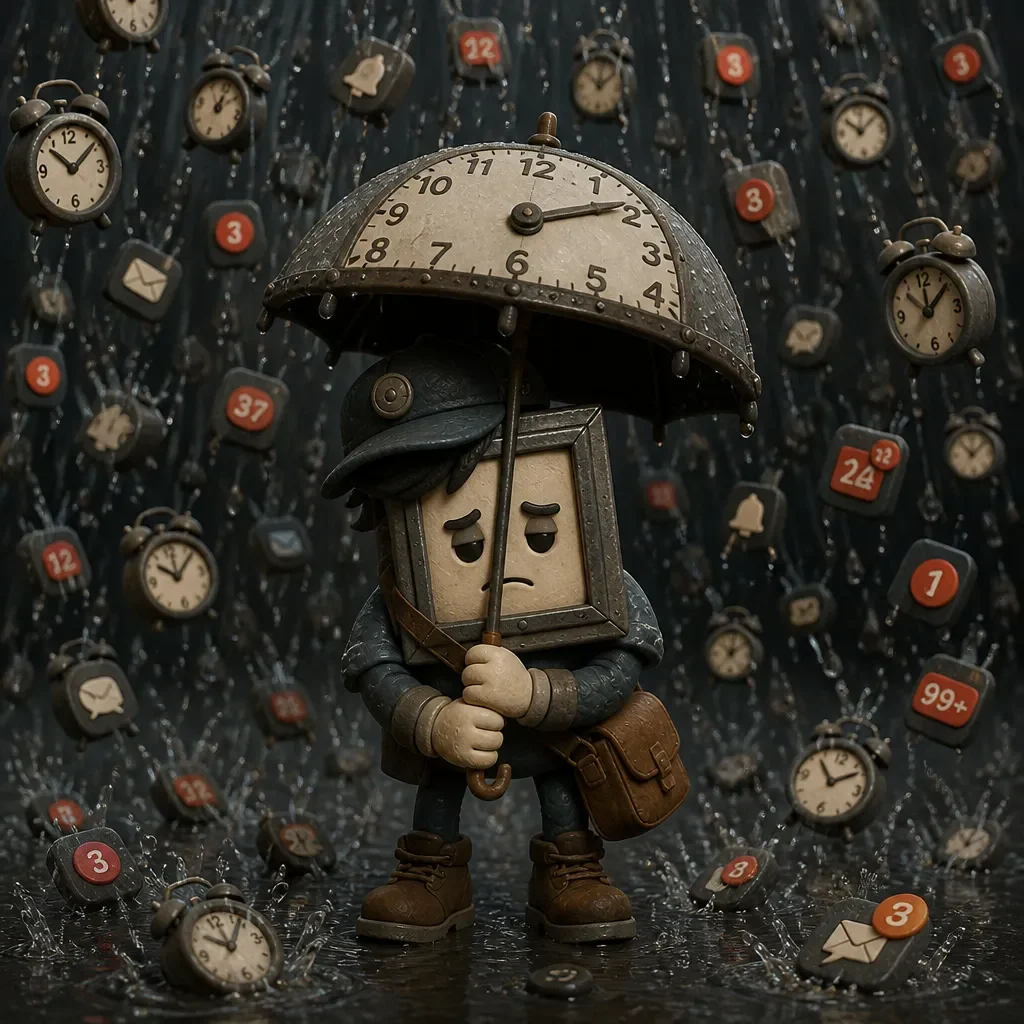 Bolt's clock-umbrella in a storm of clocks. It keeps the worst off, briefly. The storm has not read the forecast.