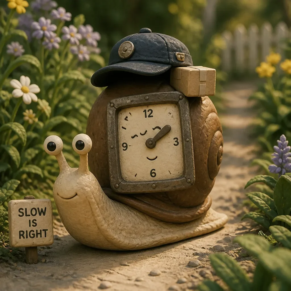 Not every clock has to sprint. This one rides a snail, arrives on time, and enjoys the trip, which baffles Bolt completely.