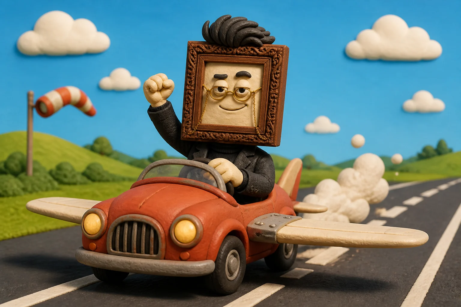 They bolted wings on the car and called it flight. Gus revs it down the runway anyway.