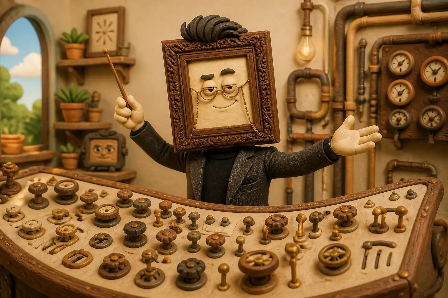 Forty knobs and Gus knows every one. Make it simple and you betray him, so it never gets simple. That, in one panel, is the trap.