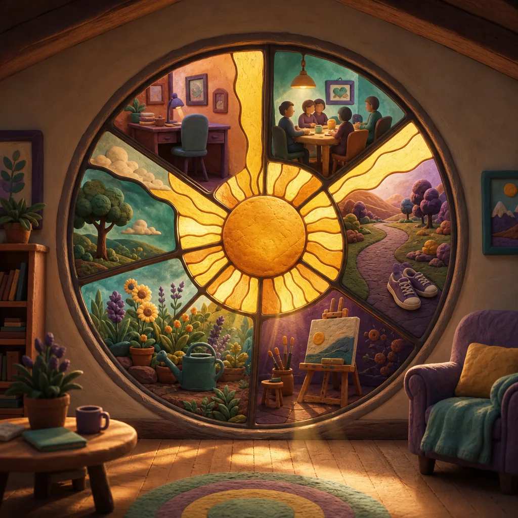 Work, health, family, art: one window, one sun.