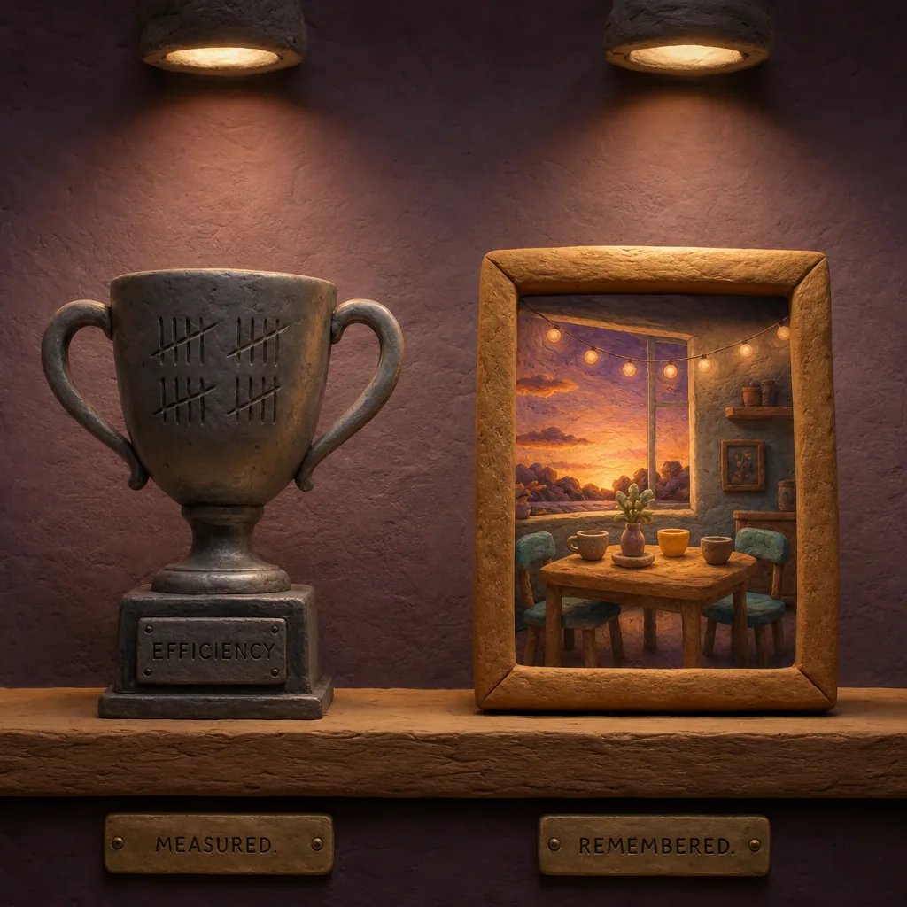 The efficiency trophy, and the painting of an ordinary good day.