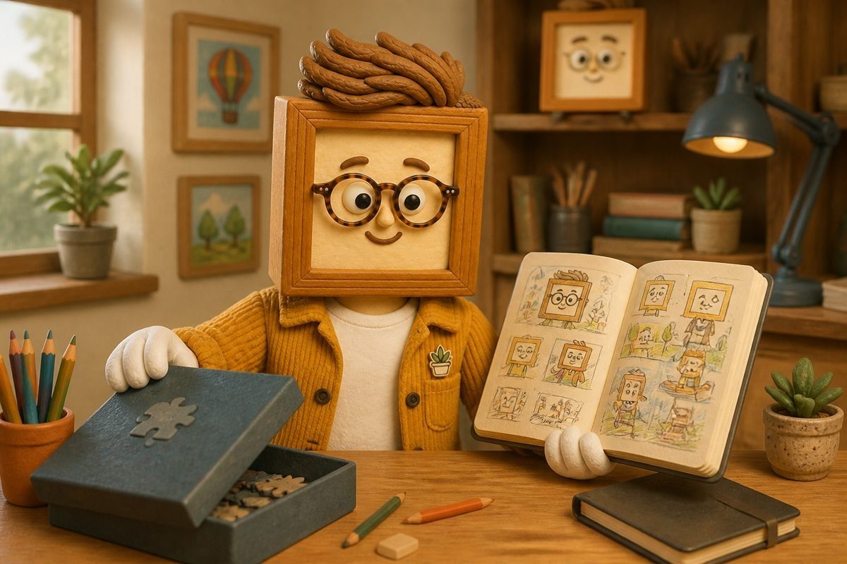 A puzzle has one right answer. A sketchbook has a thousand. Frank quietly puts the puzzle back in the cupboard.