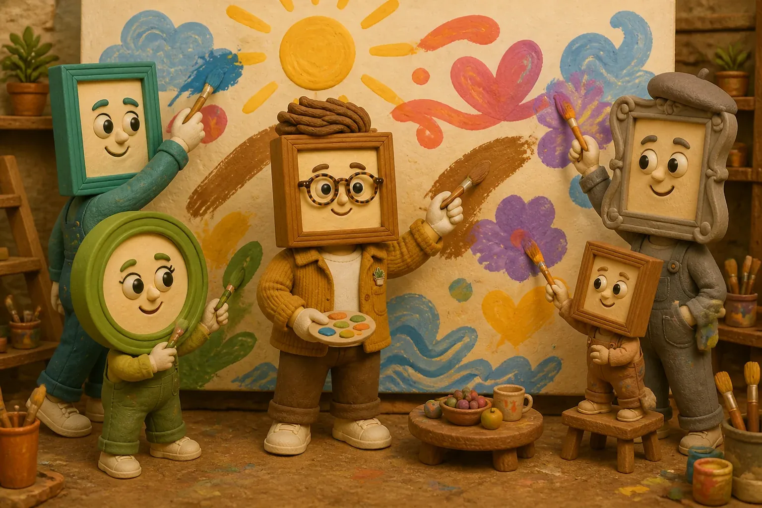 Radical collaboration: one mural, many hands. Frank brought the brown paint and, it turns out, the snacks.