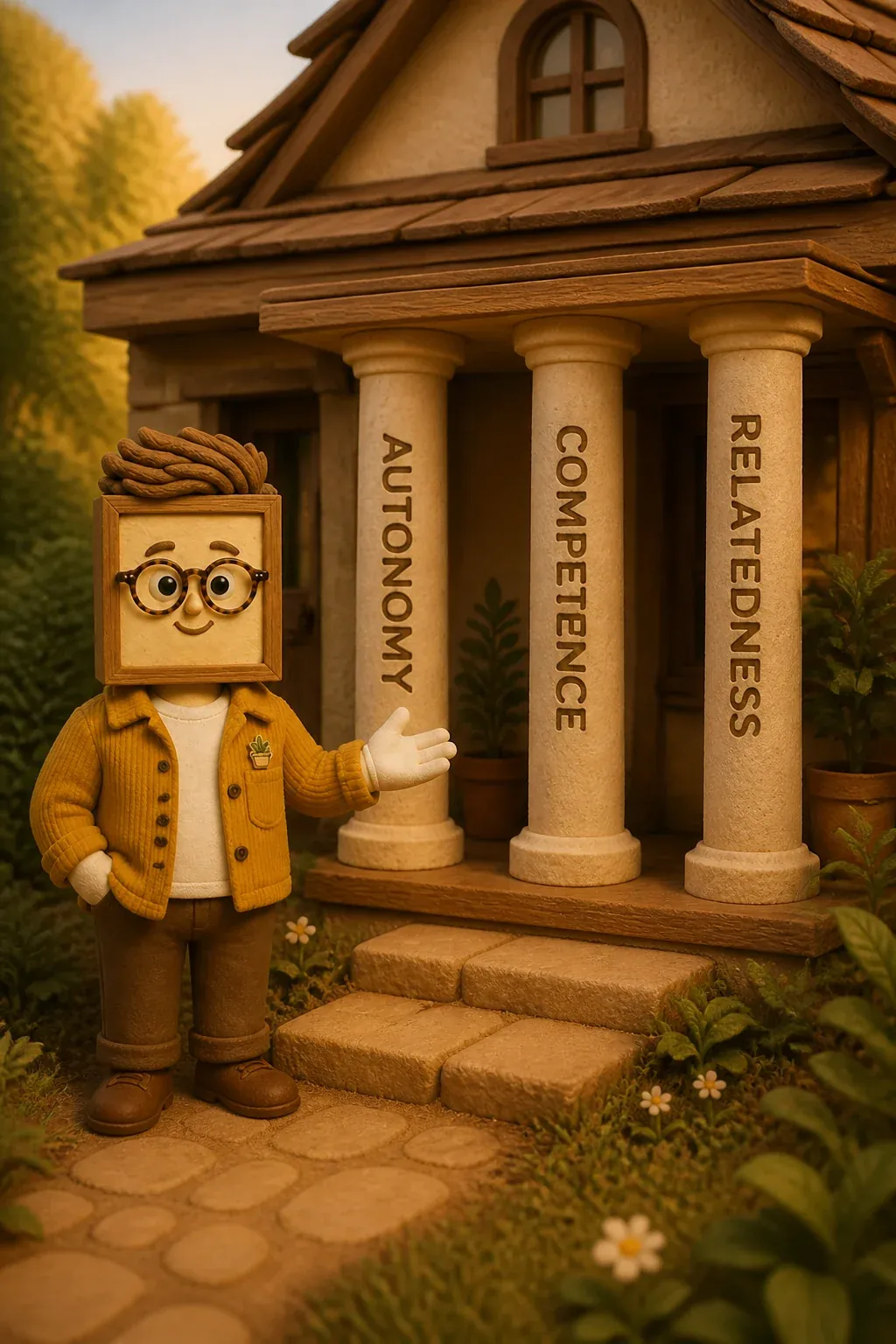 Three pillars holding up one home: choosing freely, growing surely, belonging deeply. Frank has carried all three alone for years; it never occurred to him they could share the weight.