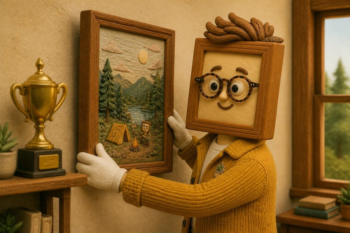 A trophy for tasks done, or a painting of a day well lived. Frank hangs the painting. The trophy can dust itself.