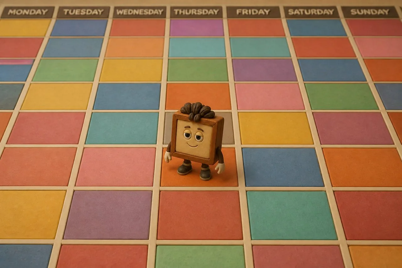 Otis dwarfed by a wall screen showing his fully-booked week