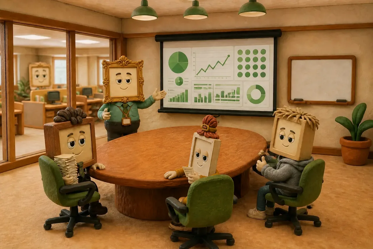 Dash presenting the all-green dashboard to a nodding team