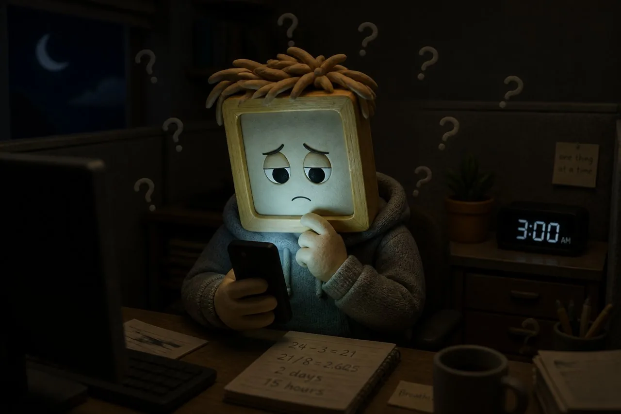 Kip awake at 3am doing the math of how long he has