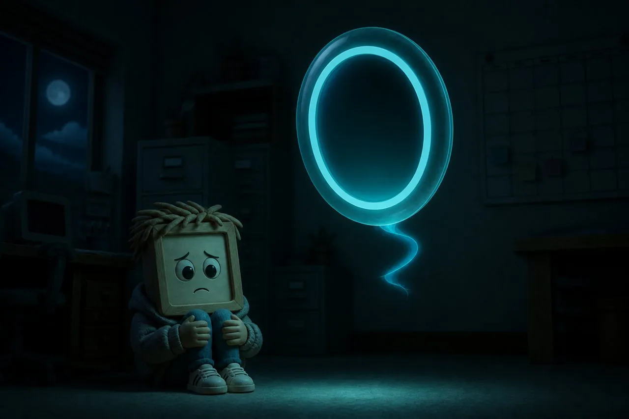 Cortex looming cold and ominous over a frightened Kip at night